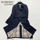 Burberry London Trench Coat Nova Check Waist Belt Long Black Cotton Size 38