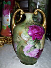Beautiful 13 ½ Inch Limoges Muscle Vase Decorated With HP Roses