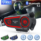 Bluetooth5.2 Motorcycle Helmet Headset Headphone Hands Free Waterproof LED Light