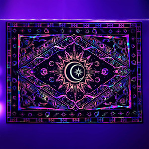 Tapestry for Bedroom, Sun Moon Peaceful Wall Tapestry Blacklight Tapestry