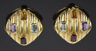 Vintage MCM Pair 14k Solid Gold Earrings Fun Confetti Multicolor Gemstones