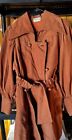 Couture Vintage Women's Rust Brown Suede Leather Long Trench Coat Jacket