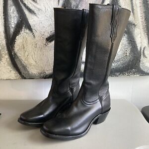 Boulet Men's Black Cowboy Boots Supple Top Pebble Leather TRIED ON Once Sz 12 D