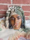 RARE ANTIQUE CHALKWARE GYPSY LADY FIGURE BUST HEAD STRING HOLDER WALL PLAQUE