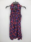 Guess Jeans Dress Womens Small Red Purple Plaid Sleeveless Button Up Flared Y2K