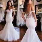 White Ivory Mermaid Wedding Dresses Applique Off Shoulder Beach Sexy Bridal Gown