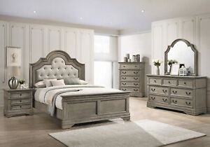 ON SALE - 5 piece Traditional Gray Finish Queen King Bedroom Furniture Set IA7R
