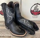 Men's Rodeo Cowboy Boots Square Toe Genuine Leather Western Pull On Black Botas