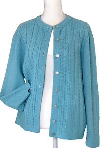 Vintage Cableknit Sweater Medium Cardigan 60s Retro Turquoise Blue Grandmacore