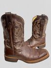 Justin Handcrafted USA Brown Leather Square Toe Western Cowboy Boots Men's 11 D