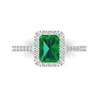 1.98 Emerald Halo Simulated Emerald Classic Bridal Ring Solid 14k White Gold