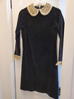 Exquisite Vintage Black Velvet Dress w/ Lace Collar and Cuffs Sz. S