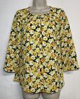 Talbots size 10 petite Blouse Yellow Floral 3/4 Sleeve Top