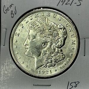 1921 S GEM Morgan Silver Dollar BU MS+++ UNC Coin Free Shipping #158