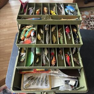 New ListingVintage Old Pal Woodstream Fishing Tackle Box, Loaded With Lures Crankbaits Etc