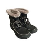 Sorel Tivoli Waterproof Winter Snow Rain Boots Womens Size 9 Black Faux Fur Trim
