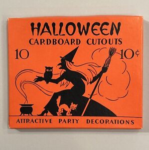 Vintage Halloween 1950’s Witch Box Containing Seven Cardboard Cut-Outs