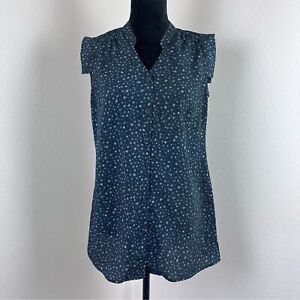 Cabi Shirt Womens Small Astral Blouse Star Print Button Front Sleeveless Blue
