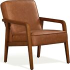 PU Leather Accent Chair, Mid-Century Modern Armchair Wood Frame for Living Room
