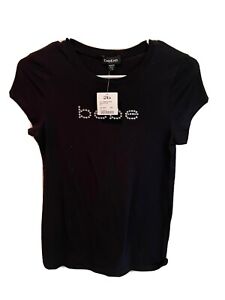 NWT  BEBE:  Sport Rhinestone logo  NEW Black  T- Shirt Short Sleeve  Size M.