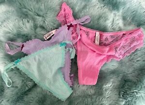 New Lot of 3 Victoria's Secret Womens V String Thong Panties Pink Mint Purple 2X