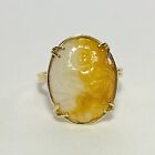 Ming's Honolulu 14K Yellow Gold Carved Flower Jade Size 6.5 Ring 3.8g