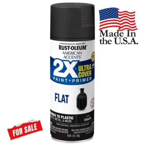 Black, Rust-Oleum American Accents 2X Ultra Cover Flat Spray Paint- 12 oz