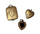 Lovely 3 Pc Antique Victorian Gold Filled Engraved Locket  and Heart Pendant Lot