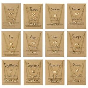 3pcs 12 Constellation Zodiac Sign Pendant Necklace Chain Women Jewelry 