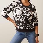 Ariat French Terry Holstein Cow Print Embroidered Crew Neck Pullover Sweater