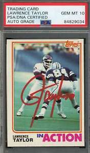 Lawrence Taylor Gem Mint 10 PSA DNA Signed 1982 Topps In Action Rookie Autograph