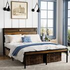 Queen Size Bed Frame, Storage Headboard with LED light, Charging Station, Stable