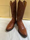 Tony Lama Western Cowboy  Boots Full Quill Ostrich Golden Tan Brown 12 D