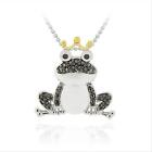 Sterling Silver Black Diamond Frog Prince Necklace 18