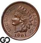 1901 Indian Head Cent Penny, 4 Full Diamonds, Gem BU++ RB