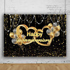 Black Gold Happy Anniversary Wedding Backdrop Party Photography Background Decor