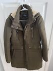 Lucky Brand Jacket Womens Large Olive Green Faux Fur Hoodie coat _ amazing Used