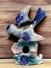 Blue Bird with Flowers Figurine Vintage Japan 1 Side Painted