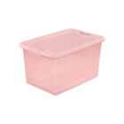 Clear Plastic Latching Box with Pink Lid Storage Stackable Container Bin 64 Qt