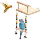 Bird Perch Cage Toy, Wooden Platform with Colorful Swing, Bird Activity Structur
