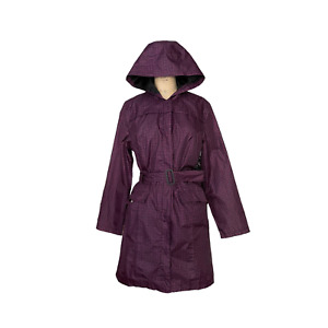 Esmara Womens Trench Coat Purple Houndstooth Hooded Belted Pockets Lined M