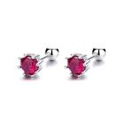 1CT Red Ruby 5mm Small Stud Earrings Ball Screw Back 925 Solid Sterling Silver