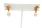 14k Yellow Gold Pearl Dangle Earrings Chinese Character