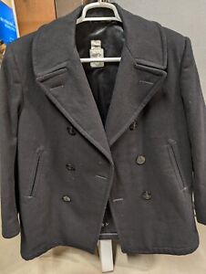 US Navy Sterlingwear 44 Small Black Wool Pea Coat Winter Overcoat Jacket