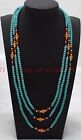 3 Rows Genuine 4mm Blue Turquoise Round Gemstone Beads Necklace Jewelry 18-20