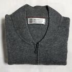 $1795 Brunello Cucinelli 100% Cashmere Zip Cardigan Sweater Grey Sz L