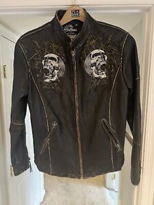 AFFLICTION LIMITED EDITION Shredded Screaming Skull Leather Jacket Coat Medium 6
