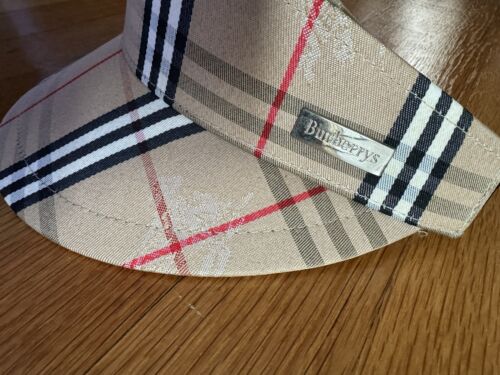 Vintage Burberrys Haymarket Nova Check Hat Natural Beige Tan One Size Sun Visor