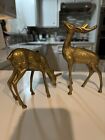 Vintage Solid Brass Pair of Buck With Antlers & Doe Reindeer Figurines 9 3/4