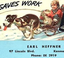 Vintage Semet Solvay Coke Coal Ink Blotter Ad Dog Sled Earl Heffner Kenmore NY